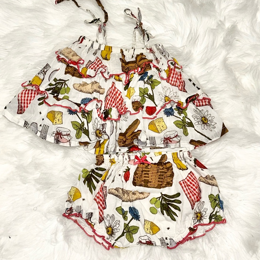 PINK CHICKEN Farm Picnic Two-Piece Baby Set NWT